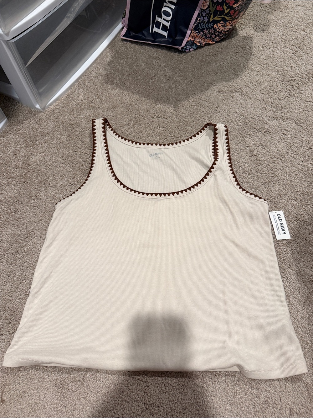 Old Navy Cream Tank with Brown Trim